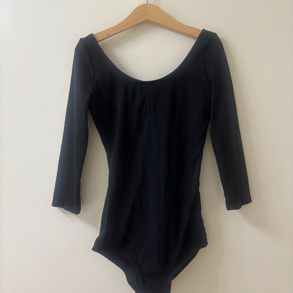 Levdance Jacqueline 3/4 Sleeve Leotard Adjustable Neckline Low Backline Black XS